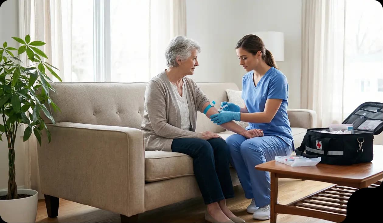 Phlebotomist with patient
